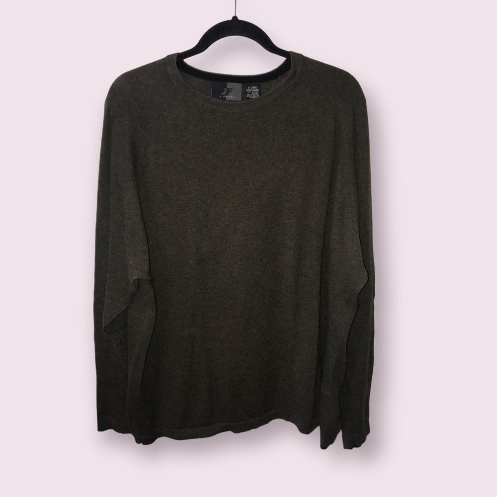 VINTAGE J. Ferrar Mens Cotton Olive Green Thin Knit Long Sleeve Sweater Size XL